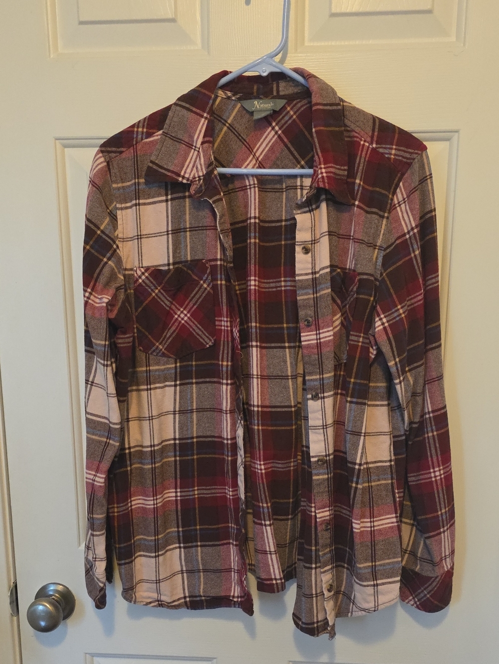 Natural Reflections Plaid Shirt in Burgundy, Cream & Brown